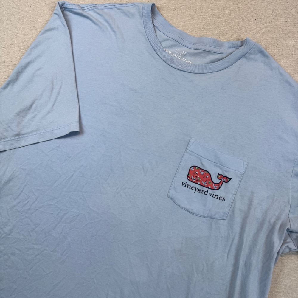 Vineyard Vines XL T-Shirt Men Light Blue Golf Whale Graphic Pocket Tee Short Slv